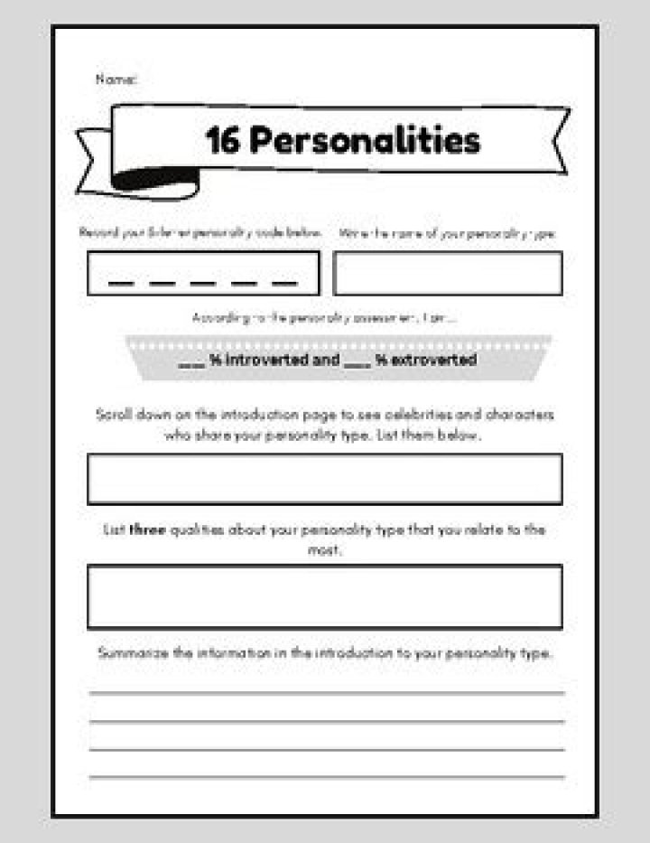 Download Free 16 Personality Type Worksheet PDF