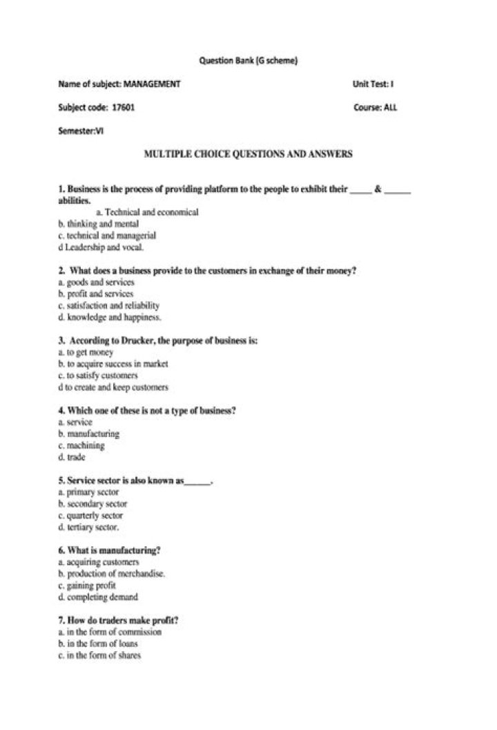 17601 Management MCQs with Answers PDF | Complete Exam Guide