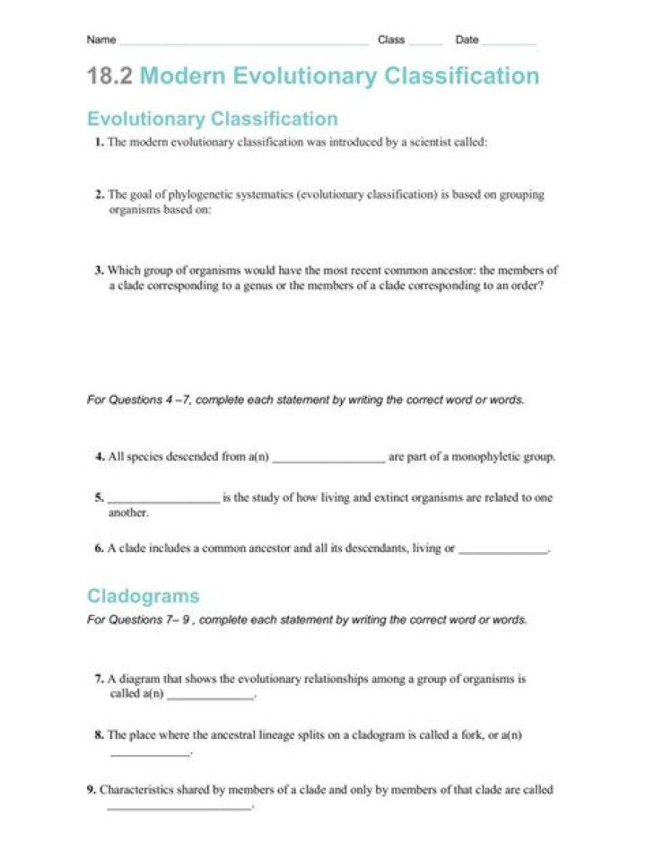 18.2 Modern Evolutionary Classification Answer Key PDF – Complete Guide