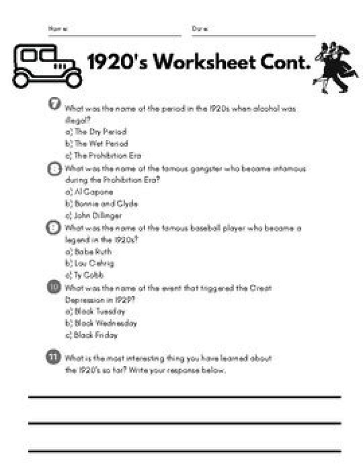 1920s Worksheet PDF: History Lessons & Activities for Students
