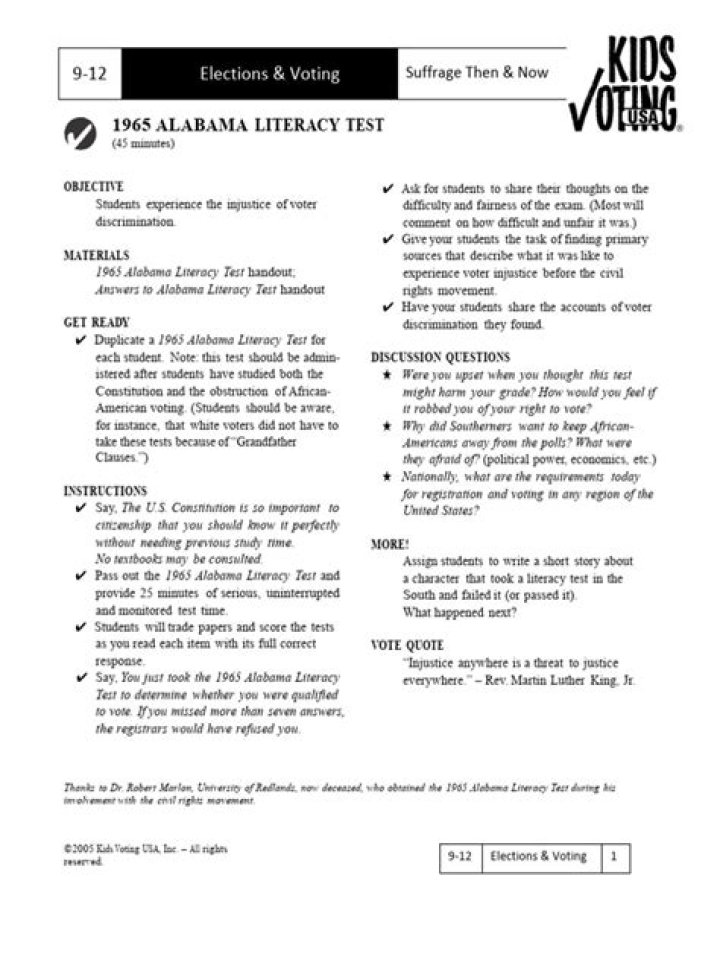 1965 Alabama Literacy Test PDF: Historic Exam Samples & Analysis
