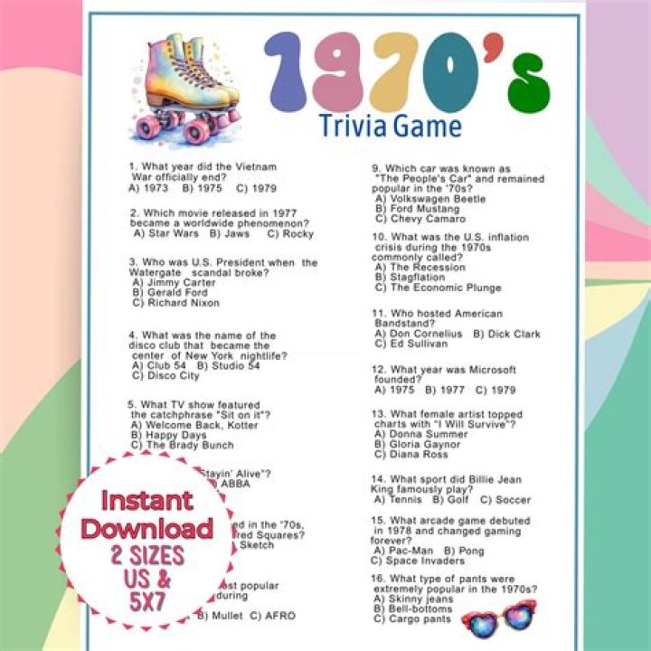 1970 Trivia Questions and Answers Printable PDF – Fun Fact Quiz for History Lovers