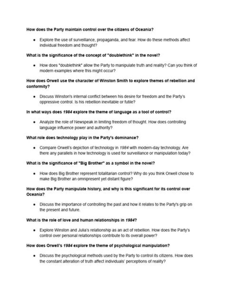 1984 Discussion Questions PDF: Key Topics & Analysis