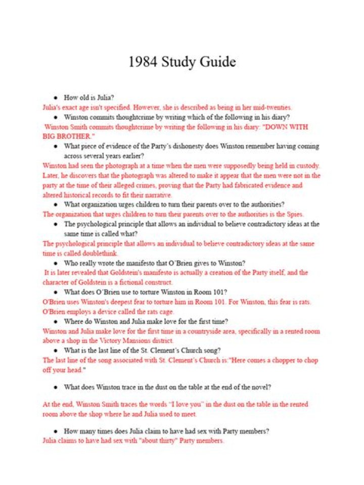 1984 Study Guide PDF Answers: Complete Exam Prep & Correct Solutions