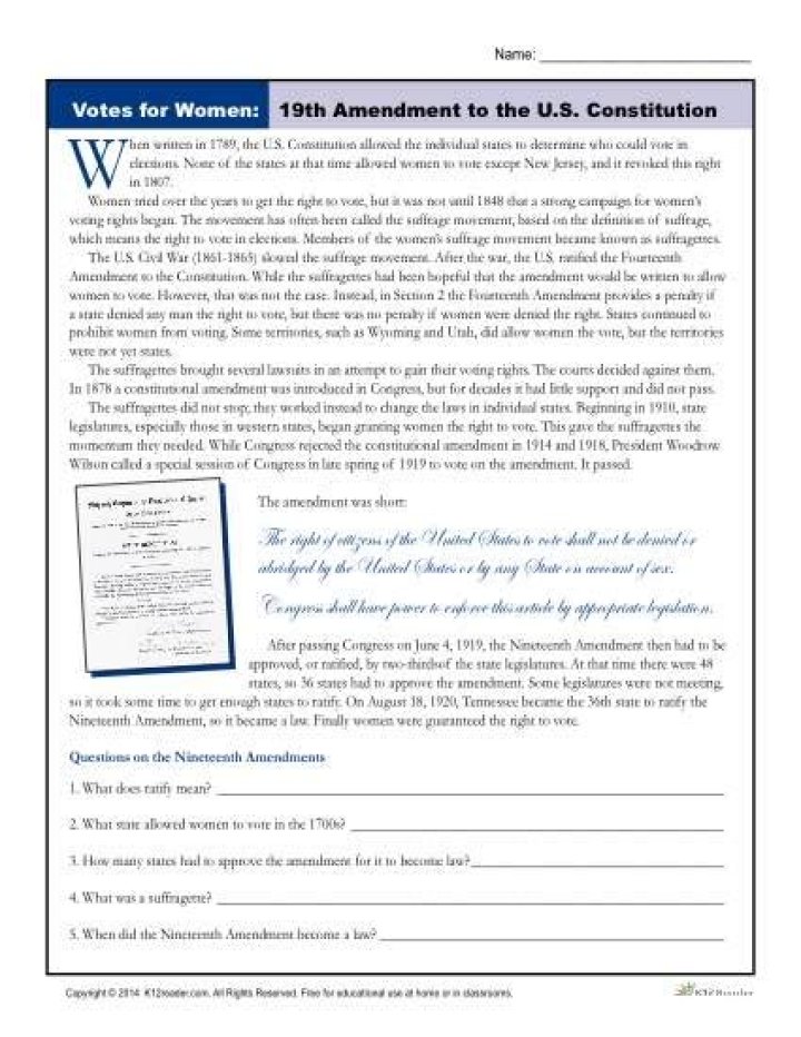 Free 19th Amendment Worksheet PDF – Educational Resource for Students