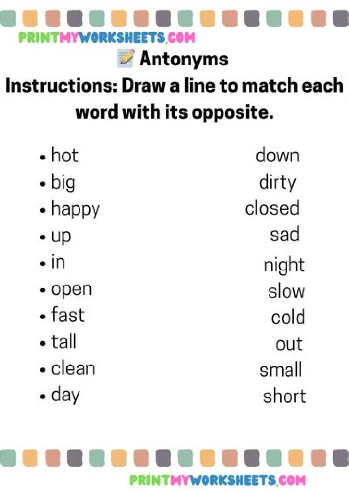 Free 1st Grade Antonyms Worksheets PDF – Instant Printable Practice
