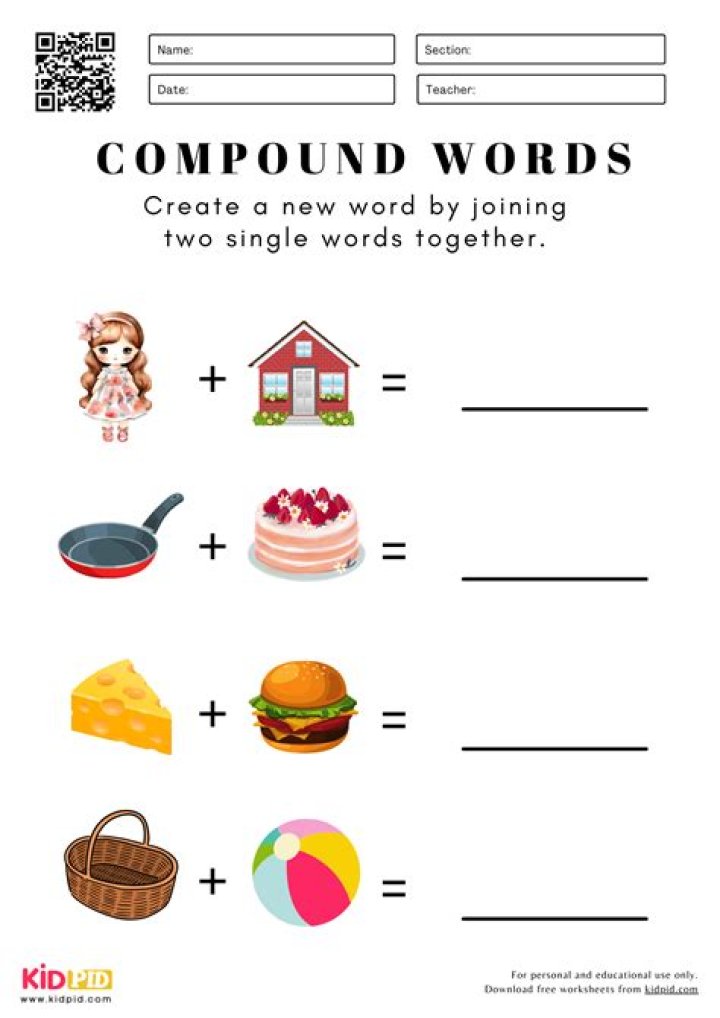 Free 1st Grade Compound Words Worksheet PDF for Early Readers