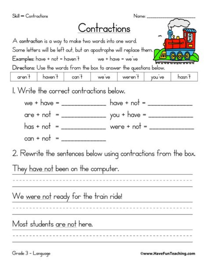 1st Grade Contractions Worksheet PDF – Free Printable Practice