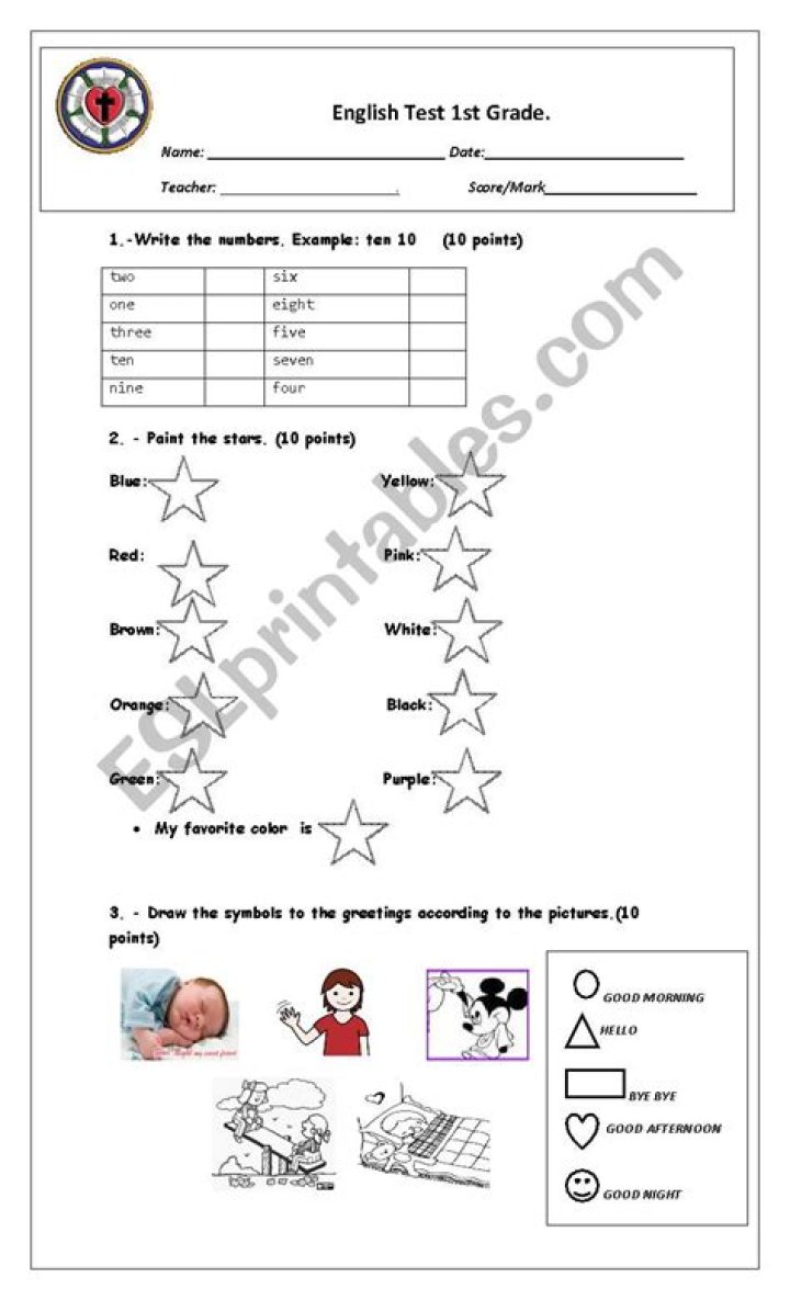 Free 1st Grade English Test PDF for Home Practice