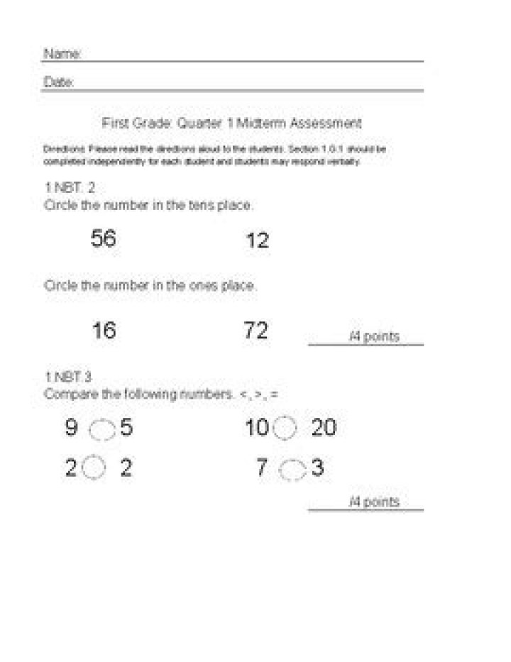 1st Grade Math Midterm Worksheets PDF for Easy Practice