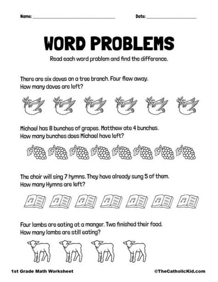 Free 1st Grade Math Word Problems Worksheets PDF for Instant Download