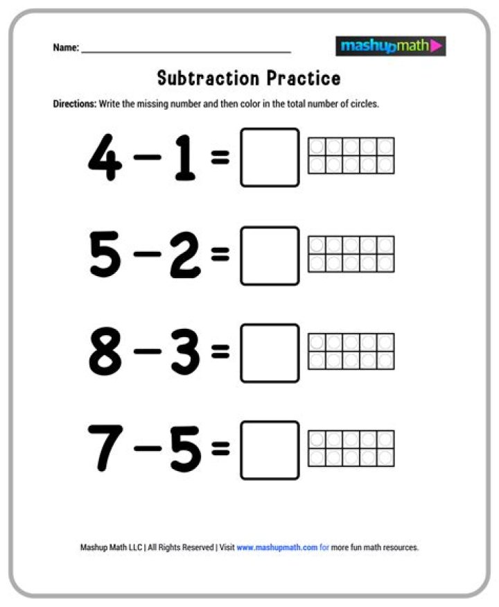 Free 1st Grade Math Worksheets PDF for Subtraction Practice