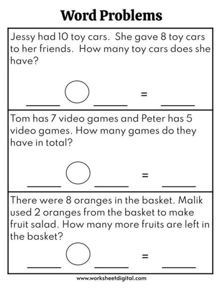 1st Grade Math Worksheets PDF with Word Problems for Early Learners