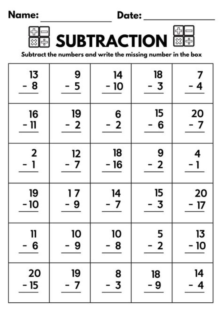 Free 1st Grade Subtraction Math Worksheets PDF for Easy Practice