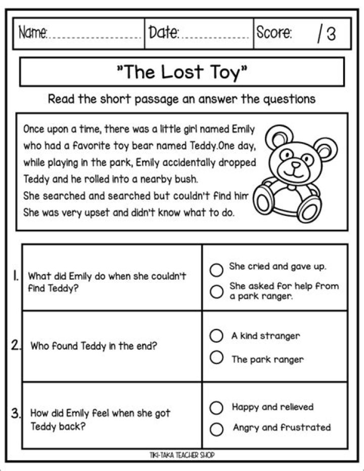 1st Grade Reading Comprehension Worksheets Multiple Choice PDF