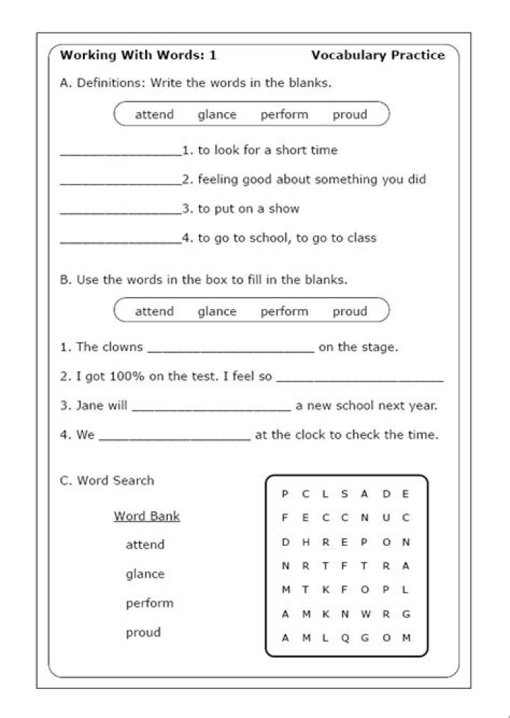 1st Grade Vocabulary Worksheets PDF for Early Readers