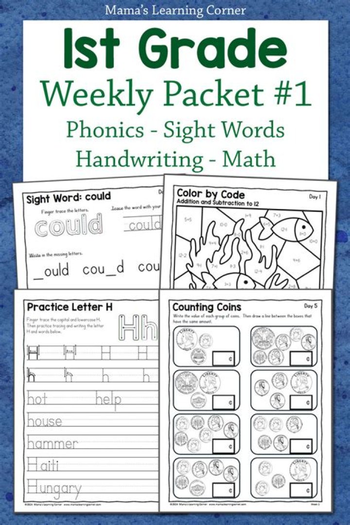 1st Grade Worksheet Packet PDF for Homeschool & Classroom Use