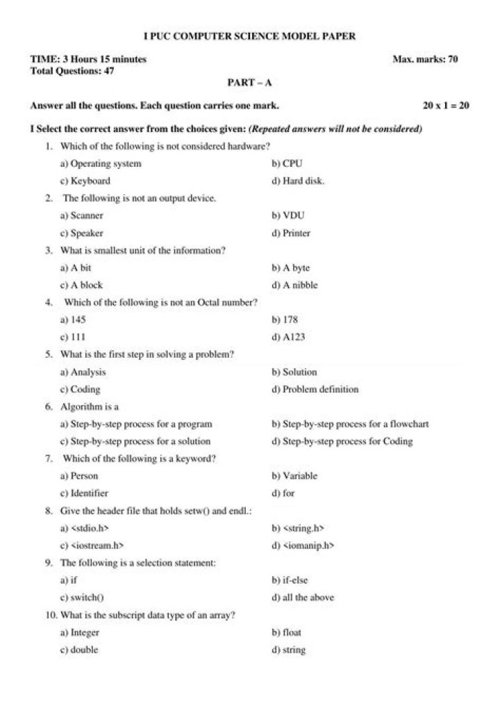 1st PUC Computer Science Question Bank PDF – Exam-Ready Practice Set