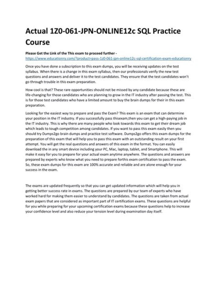1z0-061 Practice Test PDF: Full Exam Simulation & Answers