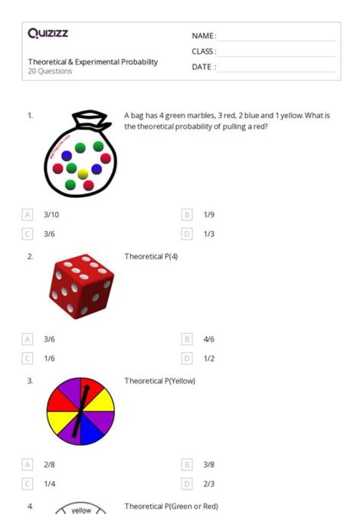2-6 Theoretical and Experimental Probability Worksheet with Answers PDF
