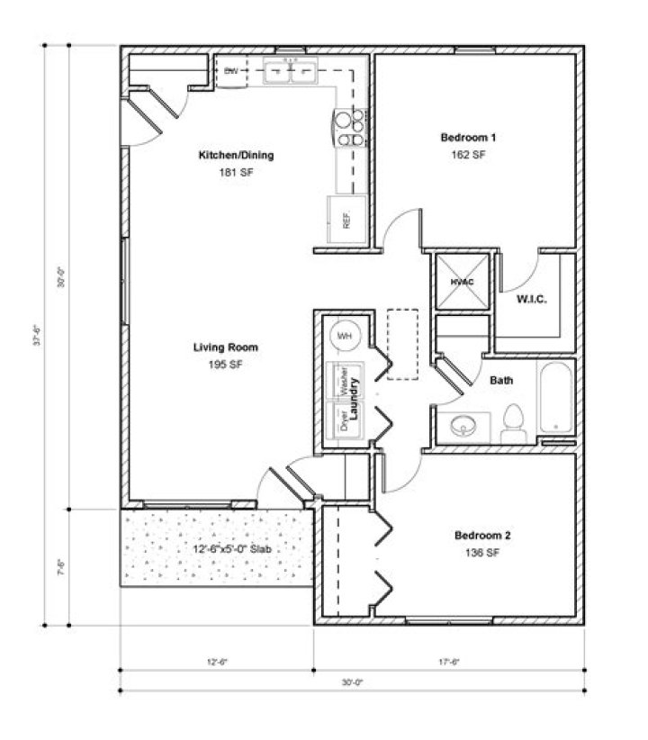 Download 2 Bedroom 1 Kitchen 1 Bathroom House Plans PDF for Free