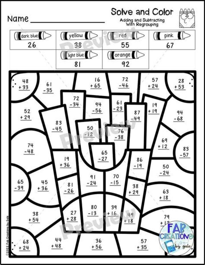 2-Digit Addition with Regrouping Coloring Worksheet PDF for Kids