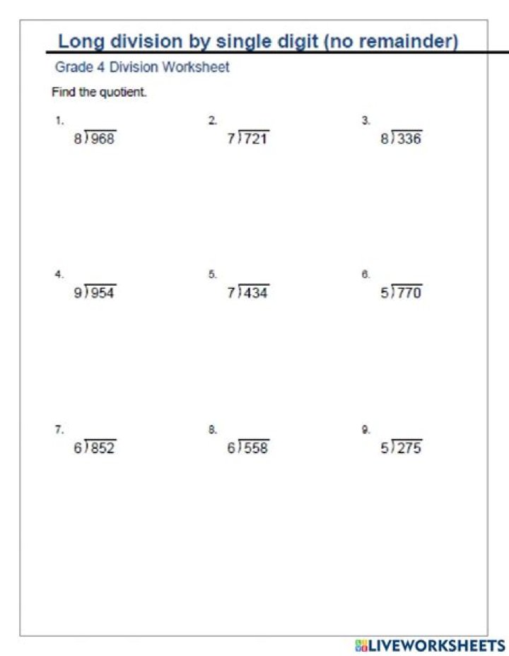 Free 2-Digit by 1-Digit Division Worksheets with No Remainders (PDF)
