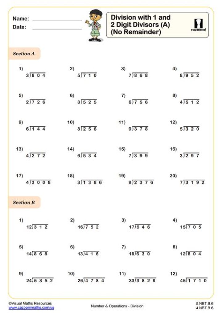 2-Digit by 1-Digit Division with Reminder Worksheets PDF
