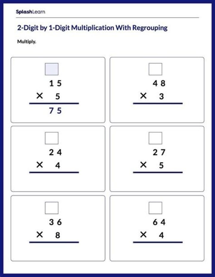 Free 2-Digit by 1-Digit Multiplication with Regrouping Worksheets PDF