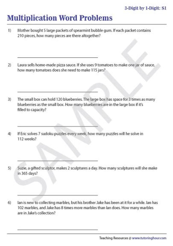 2-Digit by 1-Digit Multiplication Word Problem Worksheets PDF for 3rd-5th Grade