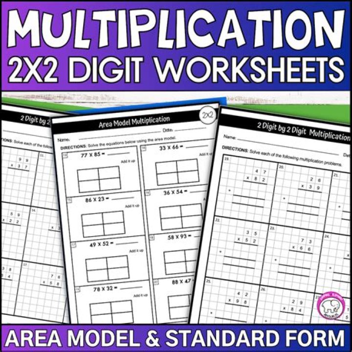 Free 2-Digit by 2-Digit Multiplication Area Model Worksheets PDF – Instant Download