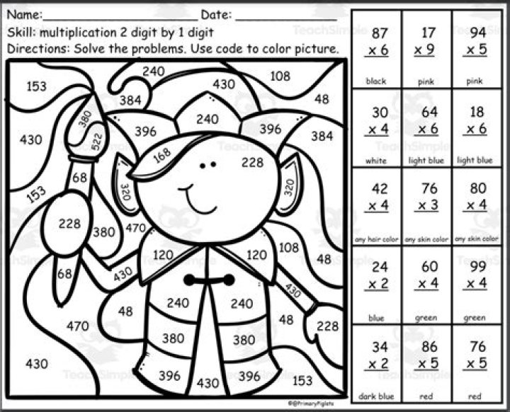 Free 2-Digit by 2-Digit Multiplication Coloring Worksheets PDF