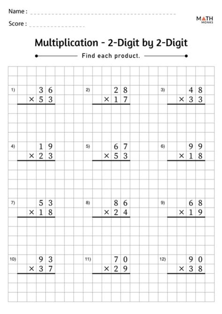 Free 2-Digit by 2-Digit Multiplication Worksheet PDF Download