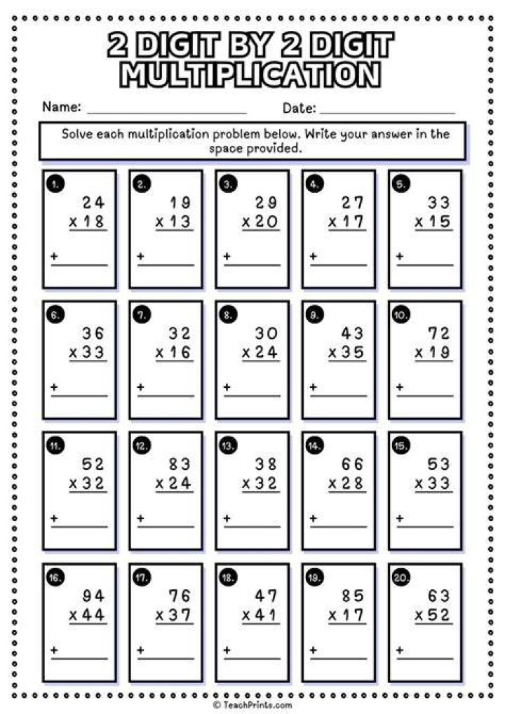 Free 2-Digit by 2-Digit Multiplication Worksheets PDF for Instant Practice