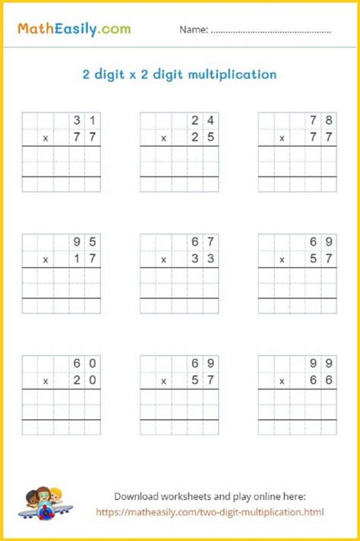 Free 2-Digit by 2-Digit Multiplication Worksheets for 4th Grade PDF