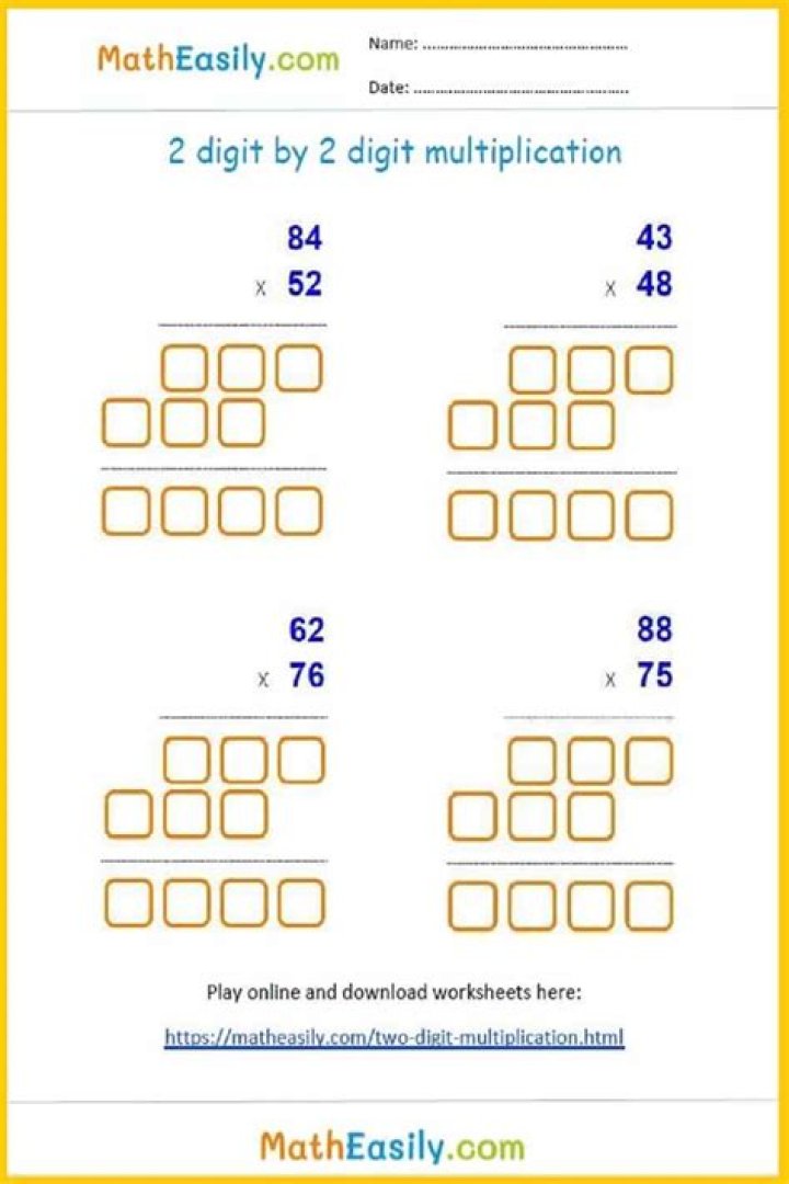 Free 2-Digit by 2-Digit Multiplication Worksheets PDF with Answers