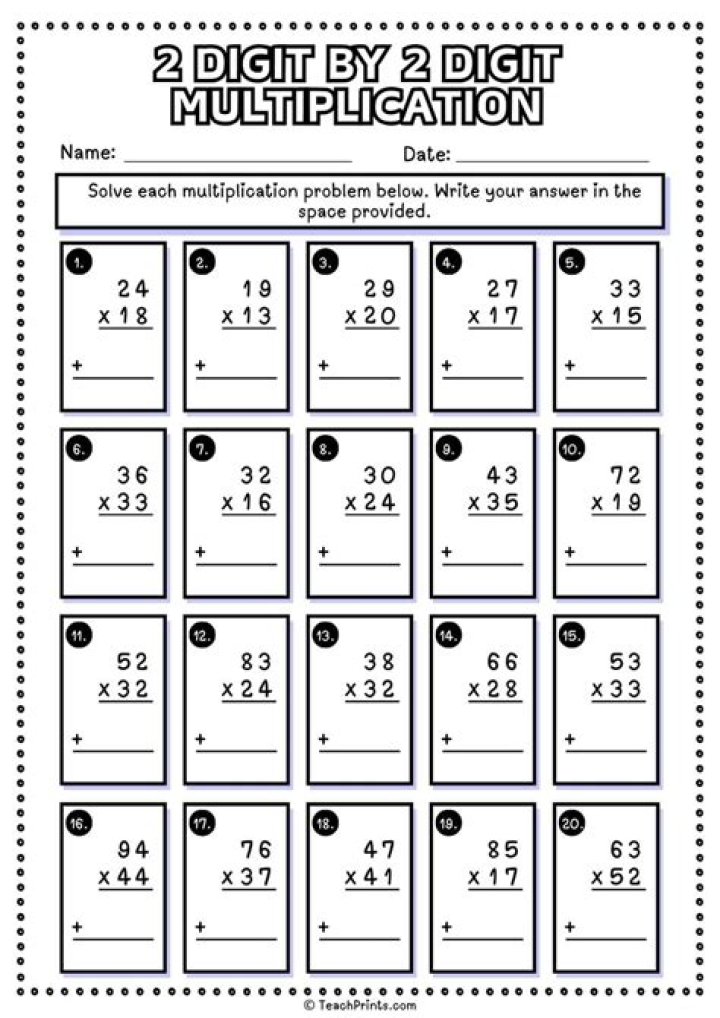 Free 2-Digit by 1-Digit Multiplication Worksheets PDF for Instant Download