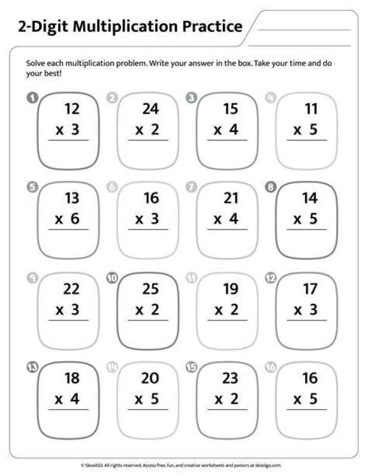 Free 2-Digit Multiplication Worksheet PDF for Easy Practice