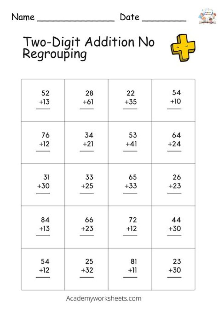 Free 2-Digit Plus 2-Digit Addition Without Regrouping Worksheets PDF