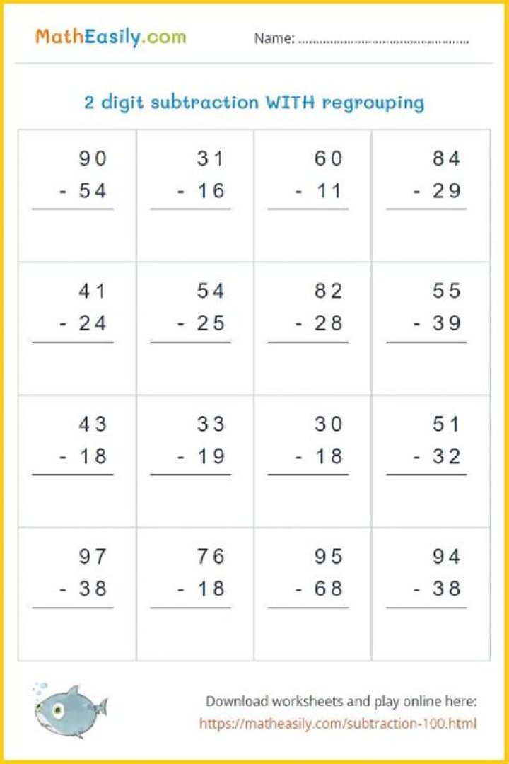 2-Digit Subtraction Worksheets PDF for Easy Math Practice
