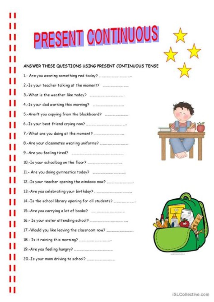 Practice 2 Questions in Present Continuous Exercises PDF
