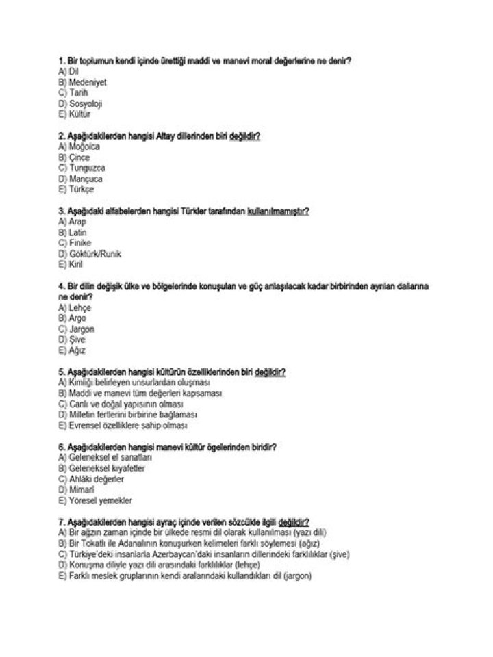 2 Sänif Türkçe Test PDF – Lütfen Test Yapın