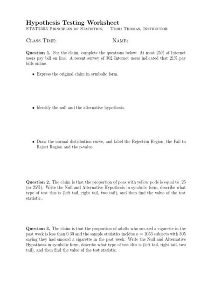 Free 2-Sample Hypothesis Test Worksheet PDF for Statistical Analysis