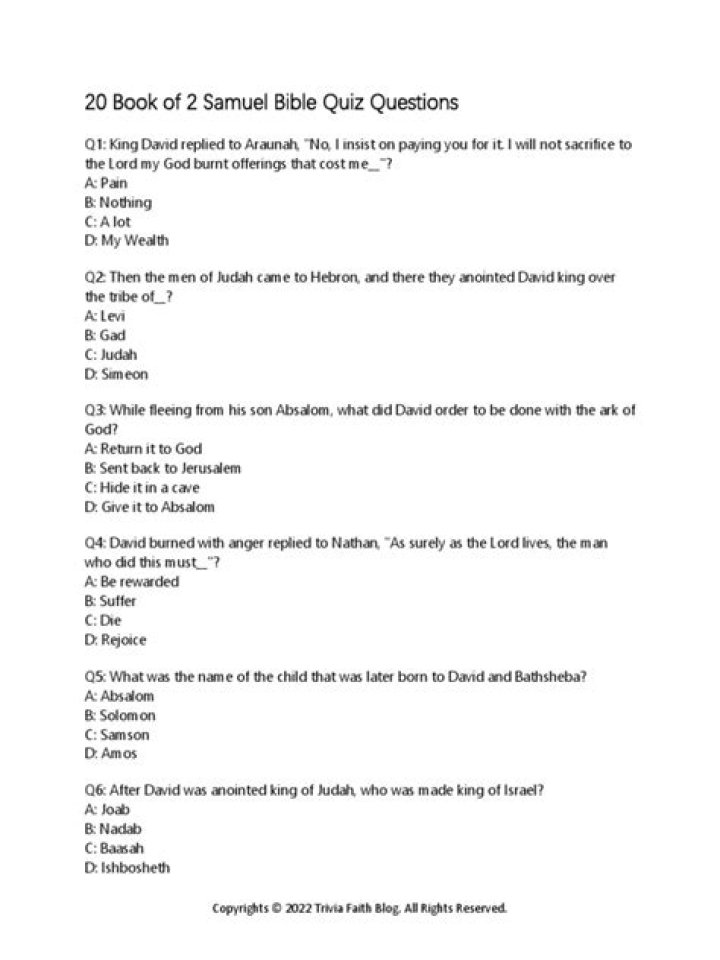 2 Samuel Quiz Questions & Answers PDF in Tamil – Exam Readiness