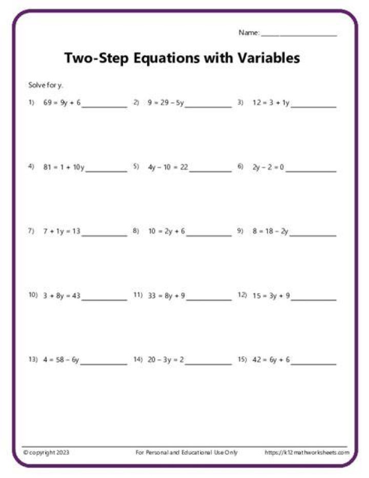Free 2-Step Equations Test PDF for Math Practice
