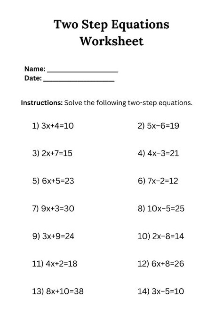 2 Step Equations Worksheets PDF – Free Download & Practice
