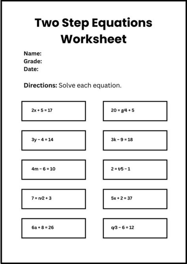 Free 2-Step Equations Worksheets with Answers PDF for Students