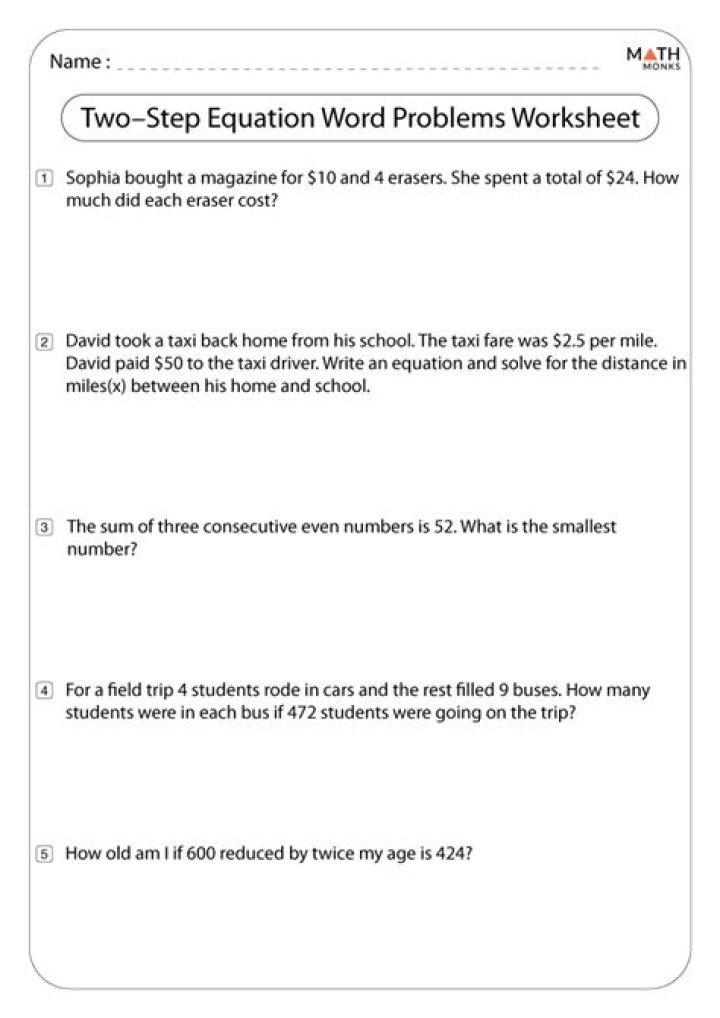 2 Step Word Problems Worksheet PDF – Instant Download