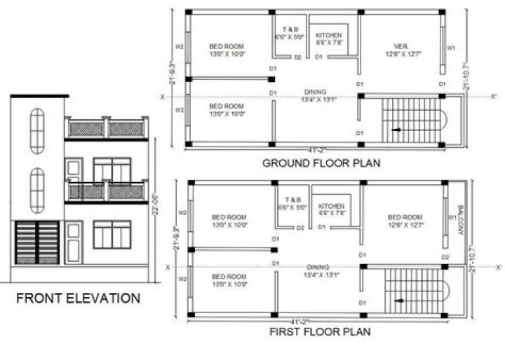 2-Storey House Floor Plan with Perspective PDF for Home Design