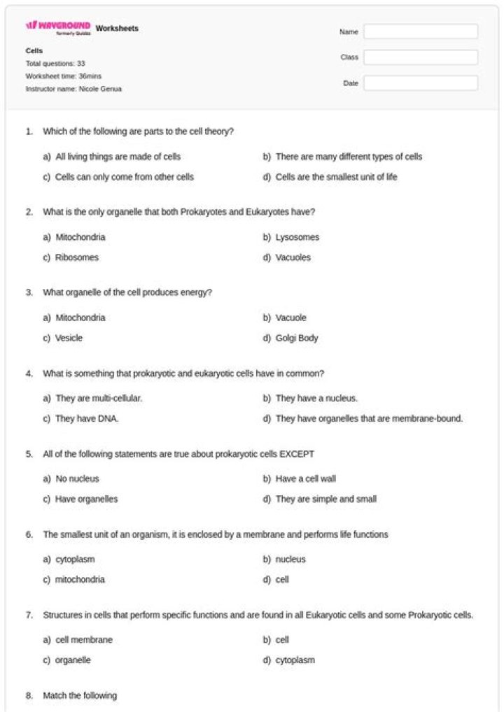 20 Questions About Cells with Answers PDF – Free Download